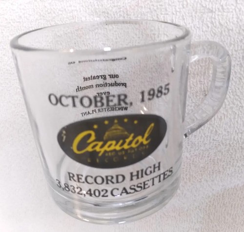 Capitol Records 1985 Glass Mug Vintage Advertising Cup Black Logo 10 oz - Picture 5 of 7