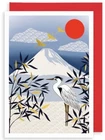 Mountain Stork - Art Blank Greeting / Birthday Card -  Fuji Japanese Bird Gold