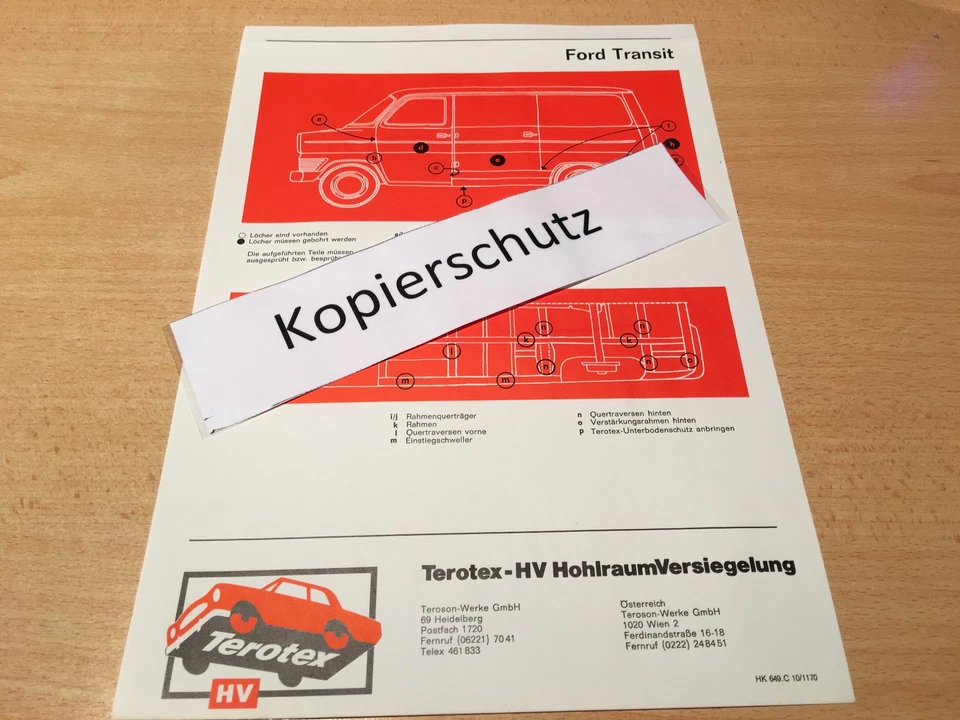 Ford Transit - Terotex Hohlraumversiegelungsplan - Bild 1 von 1