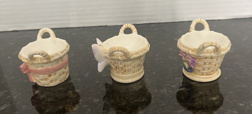 CWC Ceramic Egg Cup Holder Baskets Butterfly Flower Bow Easter Vtg 90s -Set of 3 - Picture 2 of 9
