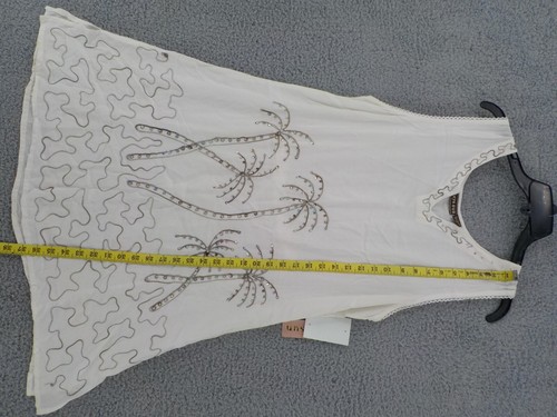 RAYASUN DRESS SZ M OFFWHITE SLEEVELESS TANK LINEN-LIKE SEQUIN PALM TREES BACKTIE - Picture 7 of 17
