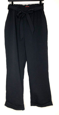 Anthropologie Cartonnier Size Med Black Paper Bag Tie Waist Cuff Pants Tie Belt