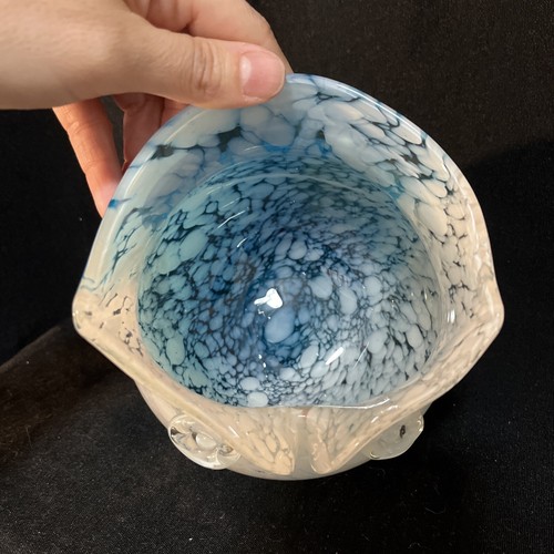 Art Glass OWL Vase Hand Blown Bowl Turquoise Blue White Gold Glitter Sparkle - Picture 13 of 14