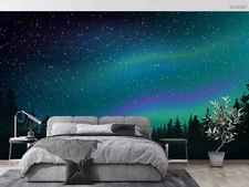 3D Starry Sky Forest Wallpaper Wall Mural Removable Self-adhesive Sticker7234