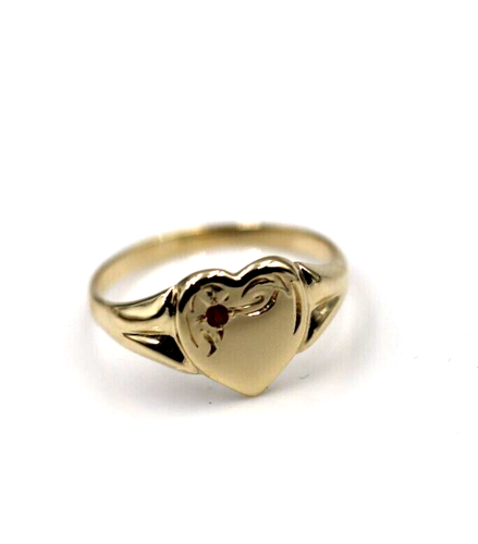 Genuine 9ct 9K Yellow Gold 375 Size R Ruby Set Heart Signet Ring - Picture 11 of 14