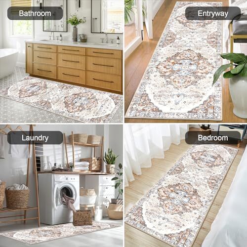 HEBE Hallway Runner Rug 2'x6' Washable 6' x 2' (Rectangular) Brown/Beige - Bild 6 von 6