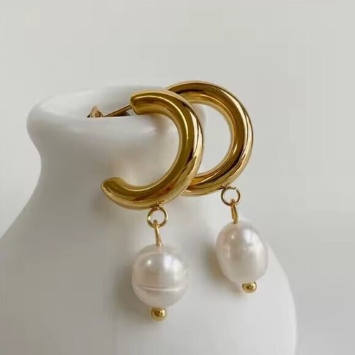 Dangle Pearl Earrings Huggie Earrings Waterproof Chunky Pearl Hoops Huggies CUTE