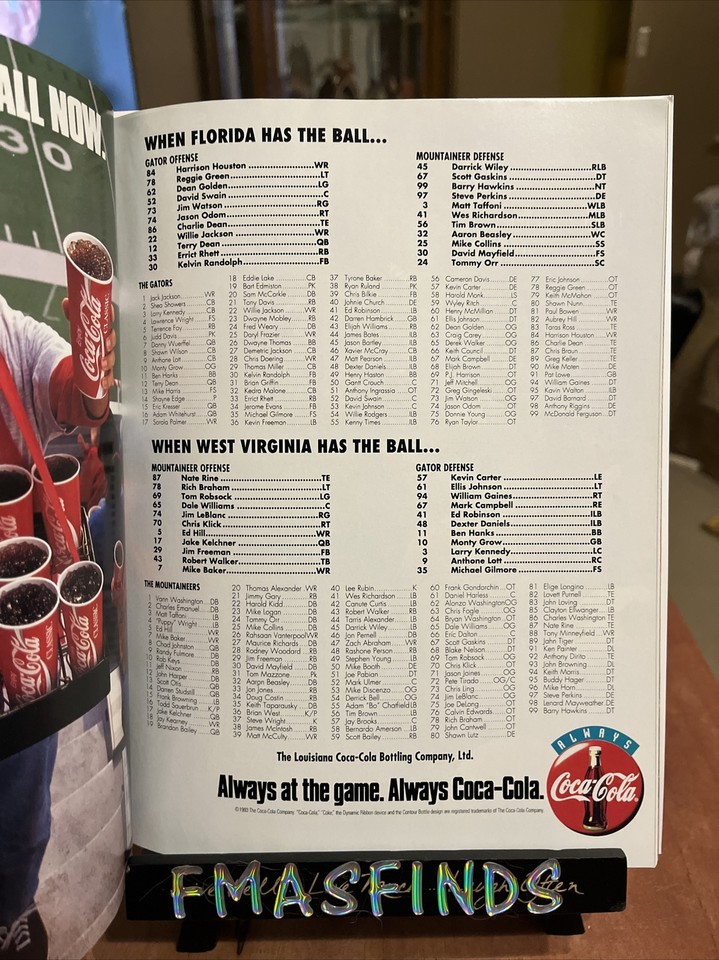 X1 1994 WVU WEST VIRGINIA VS FLORIDA Jan 1 Sugar Bowl Football Program