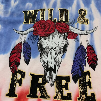 Junior/Teen Girls Red White Blue Tye Dye Wild & Free Patriotic T-Shirt Sz Small