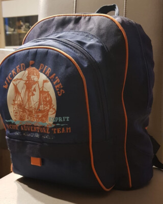 Kinderrucksack von ''Esprit'' / Piratenschiff / Dunkelblau-Orange / 33 X 28 cm