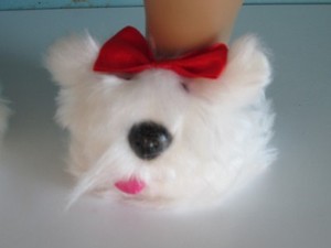 white dog slippers