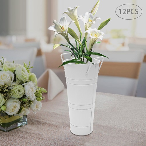 12 Stück Blumenaufsteller Eimer weiß Metall Blumeneimer Hochzeit Blumenaufsteller