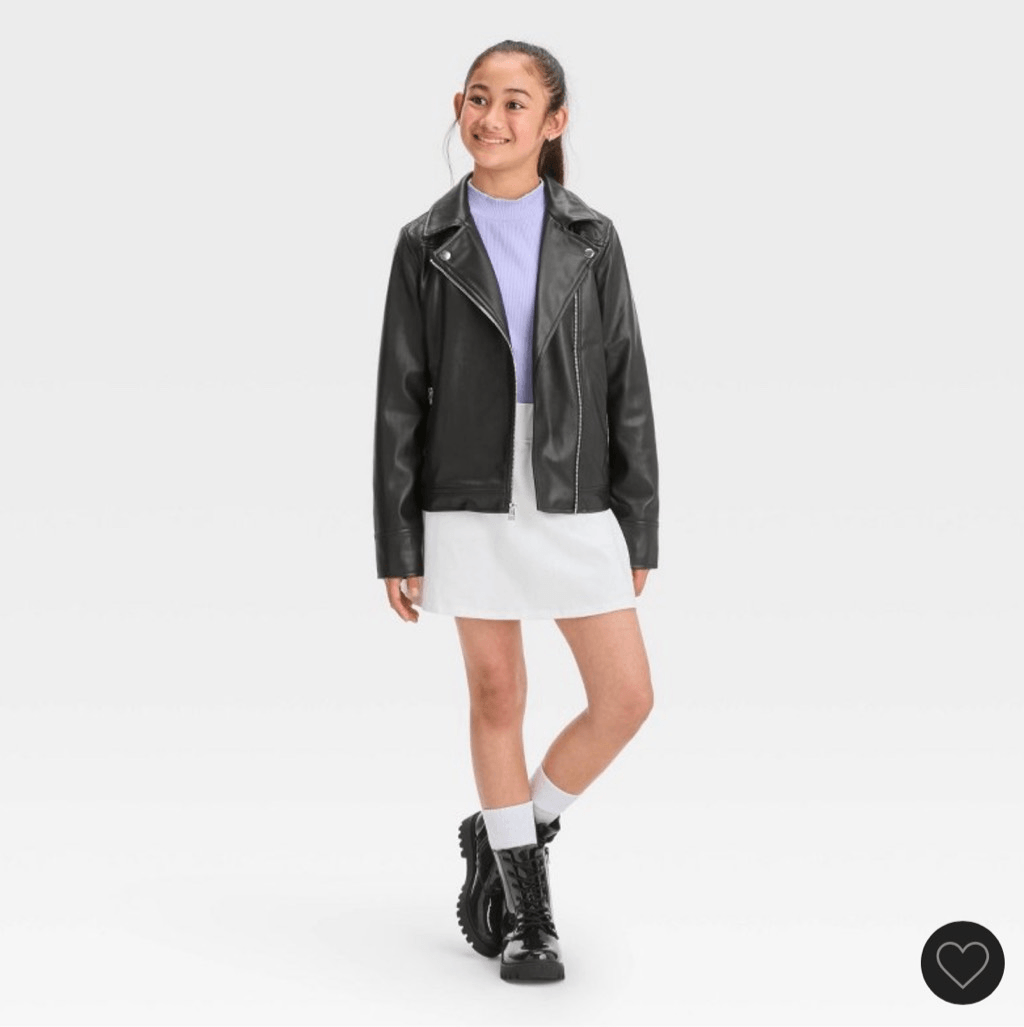 美品　L'ART SPORT PLUS BLACK JACKET Art Class Girl's Black Quilted Faux Leather Full Zip Moto