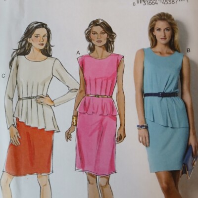 Butterick 6014 Knit Pullover Pleated Peplum Knit Dress Preppy Chic 14-22 Sewing