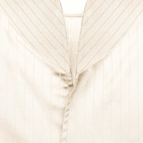 Cream, Off White Pin Stripes Dress Shirt Men 3'' High Open Buttonless V Collar - Picture 3 of 7