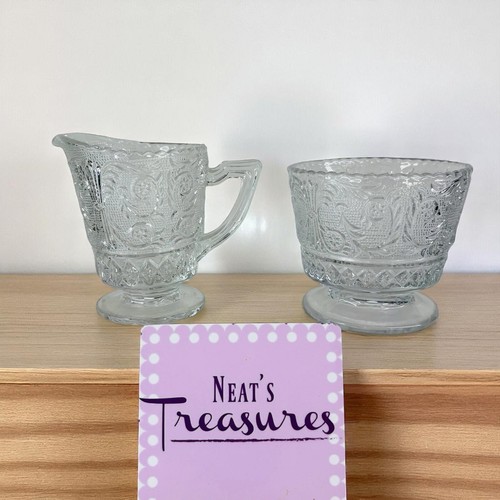 Duncan & Miller Sandwich Vetro Trasparente Design Rotolo Aperto Zuccheriera e Cremiera Set - Foto 1 di 17