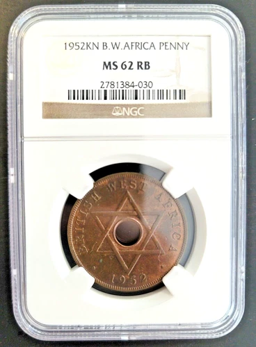 British West Africa COPPER PENNY  CURRENCY MONEY COIN GEORGE VI 1952 KN NGC 62