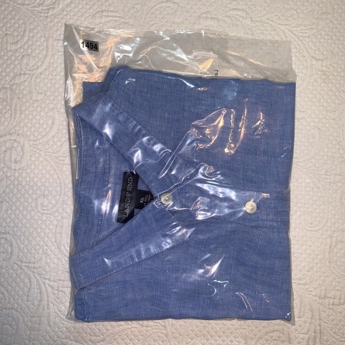 Lands End Button Up Shirt Mens XL Short Sleeve Pocket Blue 100% Linen X Large - Picture 12 of 12