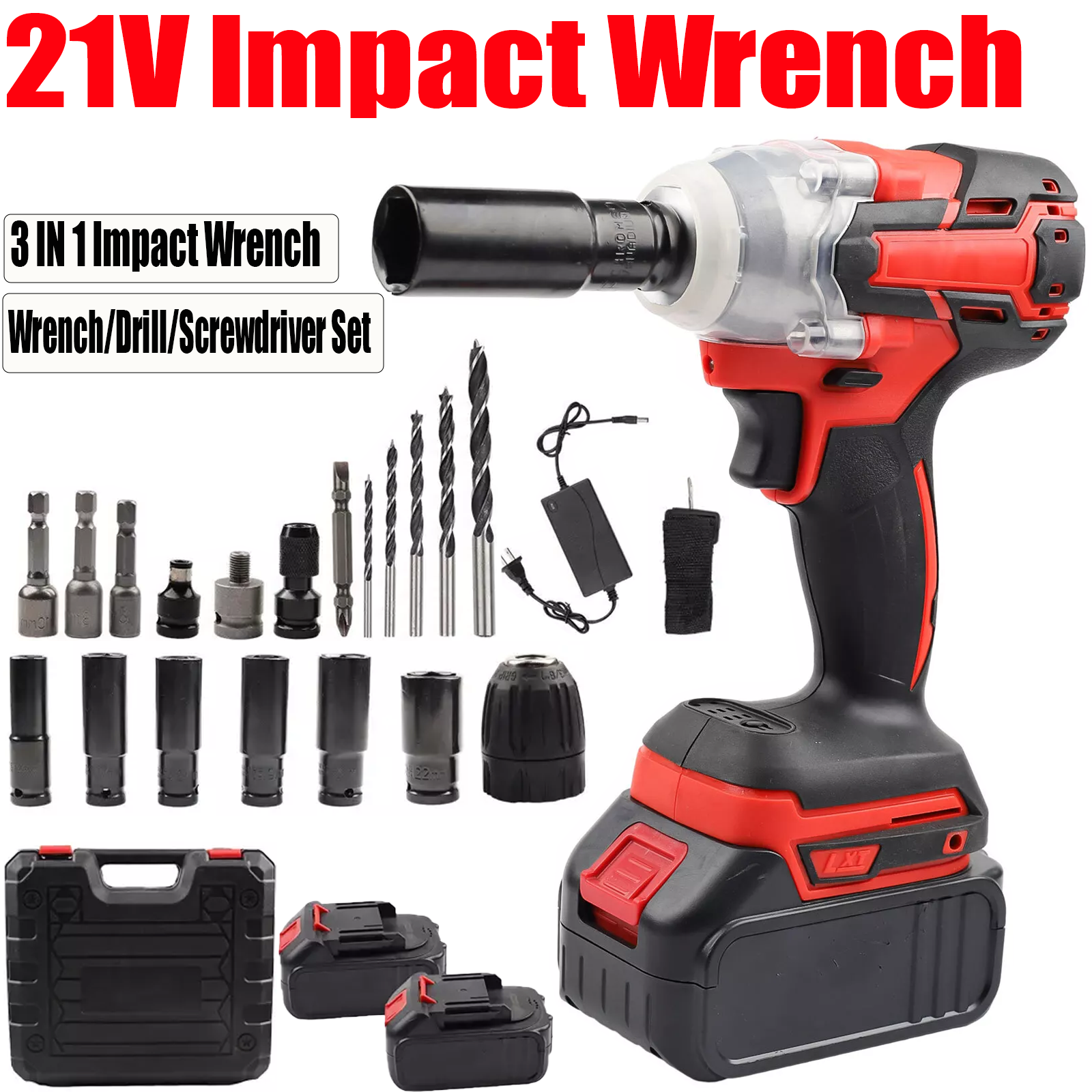 1200Nm Electric Cordless Impact Wrench 1/2'' High Power Driver with 2 Battery