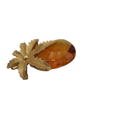 Great Vtg SARAH COVENTRY Large Amber Color Glass Stone Pineapple Brooch Pin - Picture 5 of 9