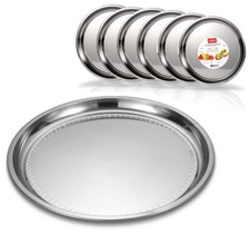 6x Vassoio Piatto In Acciaio Inox Portata Cucina rotondo da 28 a 38 cm servizio