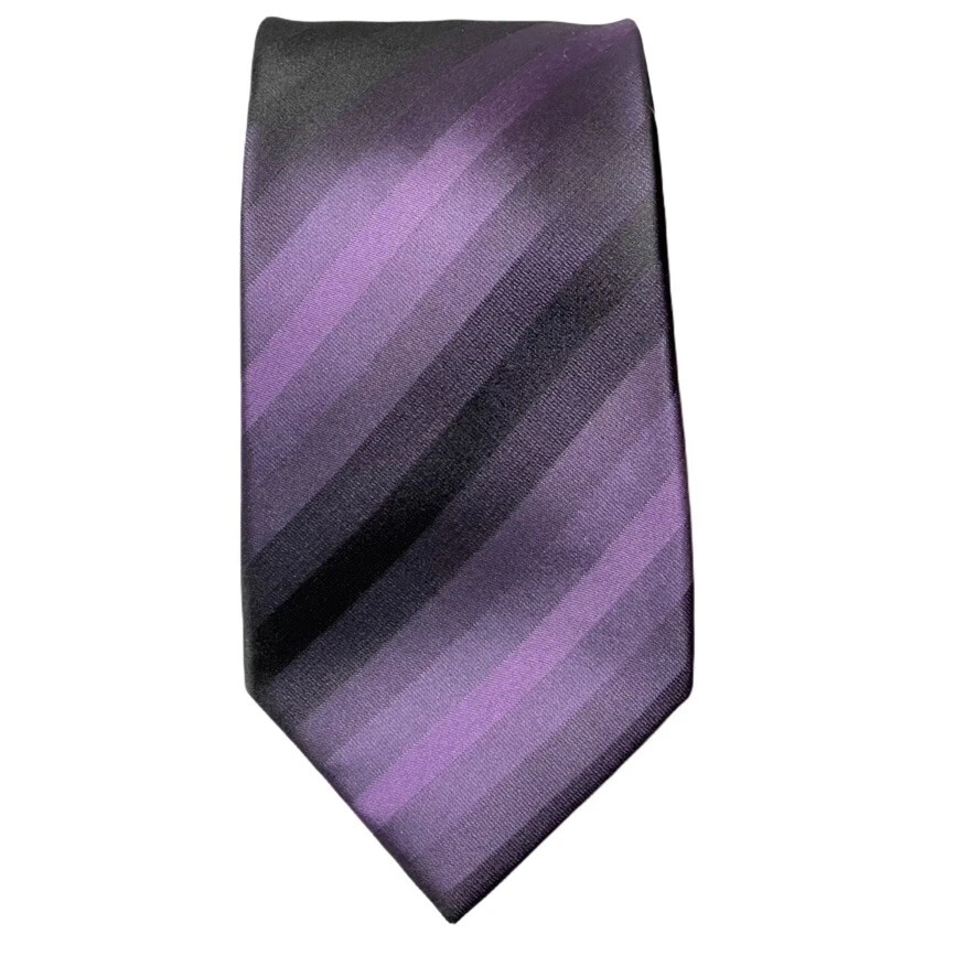 Corbata para hombre John Ashford púrpura negra a rayas Repp seda 56,5"x3,5" Foto 3 de 4