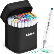 Ohuhu 60 Colors + 1 Colorless Alcohol Marker Blender - Chisel & Fine Dual Tips