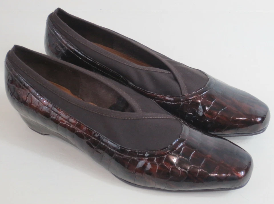 Mark Lemp 鞋 步行摇篮 10N 闪烁泵 弹力 棕色 皮革 Croc — 第 2/4 张图片