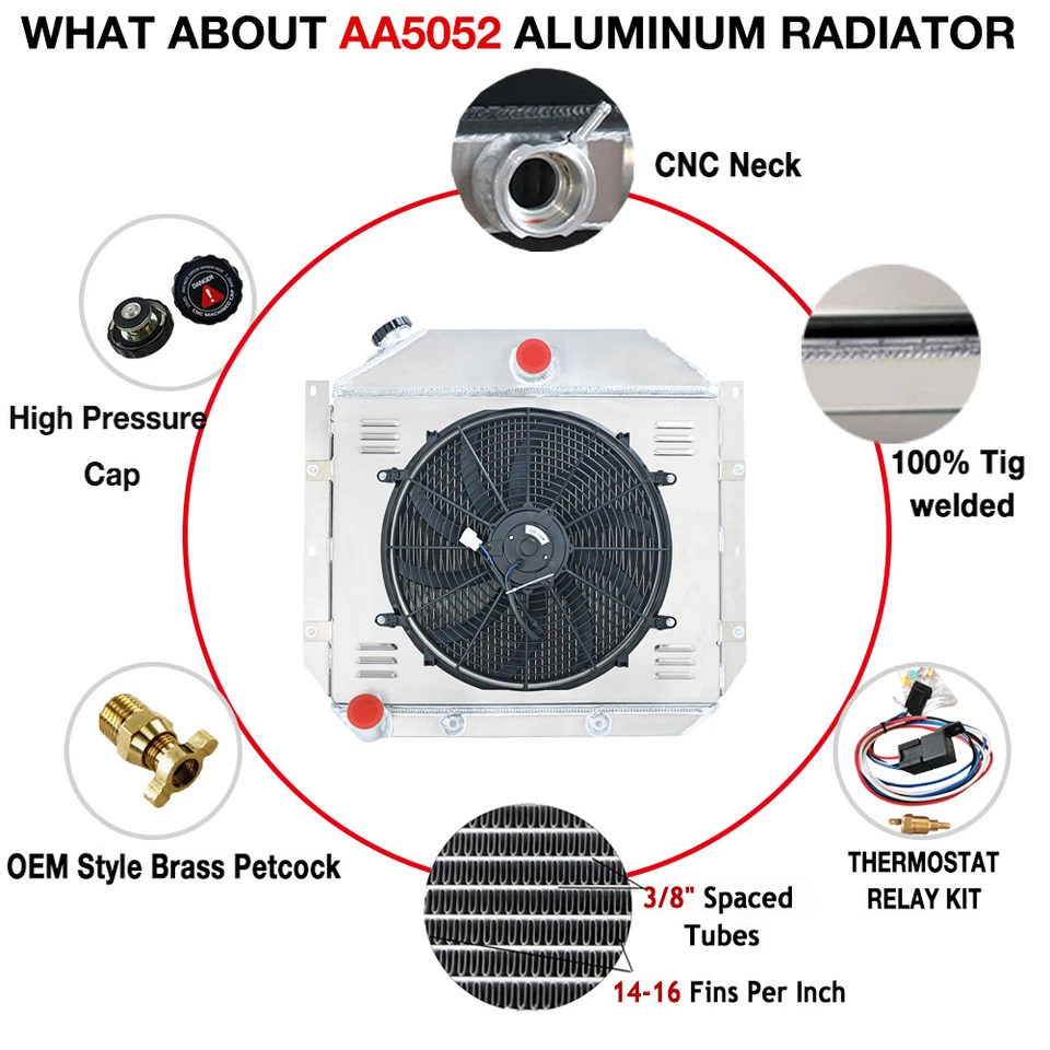 FOR 51-57 INTERNATIONAL HARVESTER L/R/S SERIES TRUCK 4ROW RADIATOR w/FAN SHROUD Foto 4 de 4