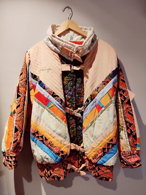 Vintage gesteppte Patchwork 80er Handarbeit Ski Winter Jacke Mantel Gr. 8-12