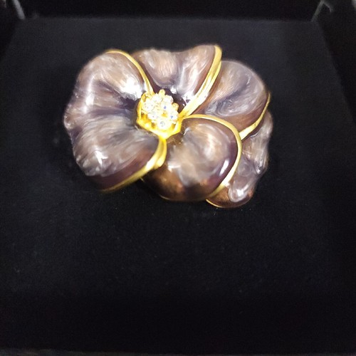 Vintage Bob Mackie Brooch Pin Purple Enamel Blossom Flower Crystals Gold Tone