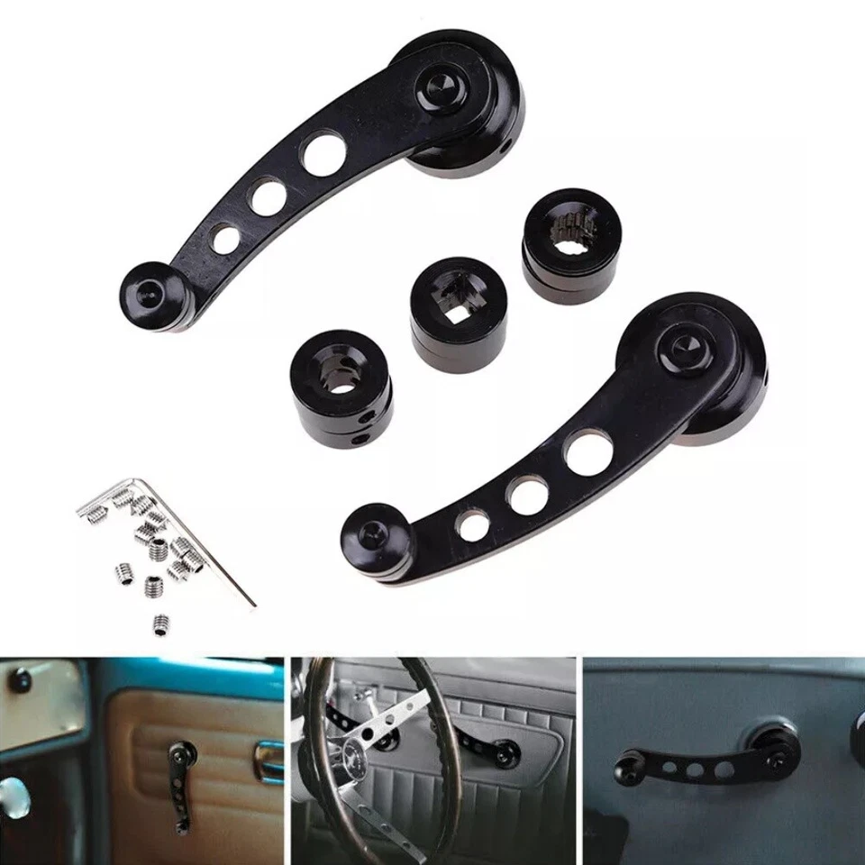 1 par de manivela enrolladores de ventana de puerta de vidrio manual negro para automóvil camión universal Foto 2 de 4