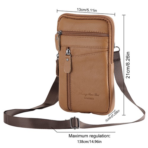 Men's Genuine Leather Fanny Waist Bag Cell Phone Pocket Coin Purse Belt Bum Pack - Picture 6 of 15