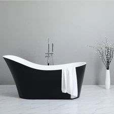 55'' Black Freestanding Bathtub, Acrylic Single Slipper Soaking Tub, Left Drain