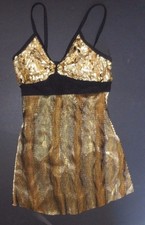 NWOT Gold Black Foil Spandex Contemporary Dance costume Petite adult fits child