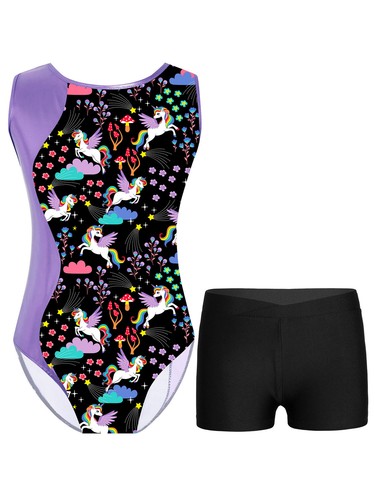 Girl Set Bodysuit Outfits U Neck Dancewear Boy-cut Shorts Comfortable Leotard - Picture 27 of 53