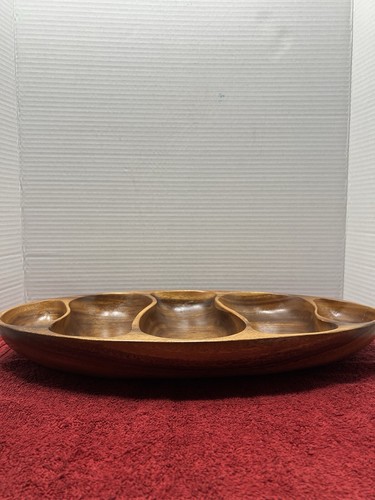 VTG Hand Carved MCM Teak Wood Divided Serving Dish 5 Sections Entertaining Decor - Picture 6 of 19