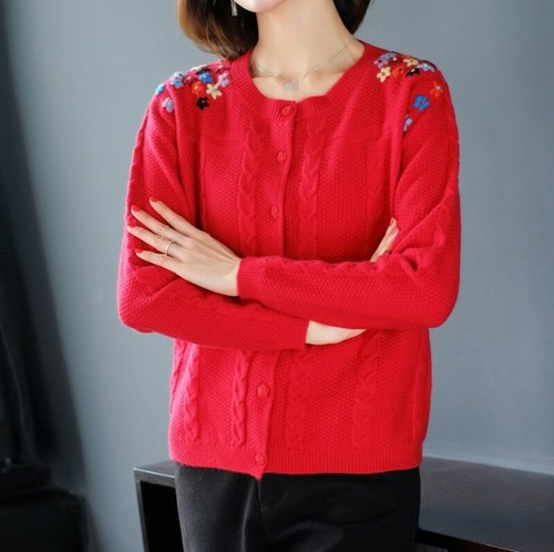 Womens Ethnic Floral Embroidery Long Sleeve Cardigan Knitted Sweater Jacket Tops - Bild 9 von 16