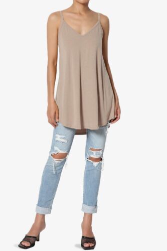 TheMogan Women's Scoop V Neck Stretch Draped Jersey Flared Camisole Tunic Top - Picture 242 of 302