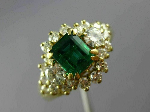 ESTATE WIDE 1.82CT DIAMOND & AAA EMERALD 18KT YELLOW GOLD ENGAGEMENT RING #26466 - Picture 10 of 12