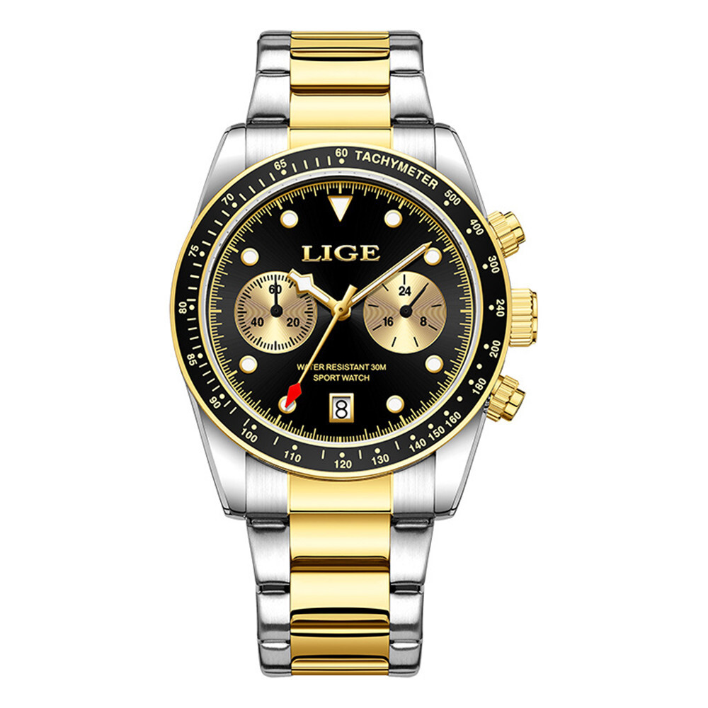 LIGE Men Quartz Watch Brand Full Steel Luminous Wristwatch Male