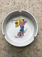 Small Golfer Ashtray Ladies Porcelain Humorous Cartoon Cigarette Rest Fast Ship