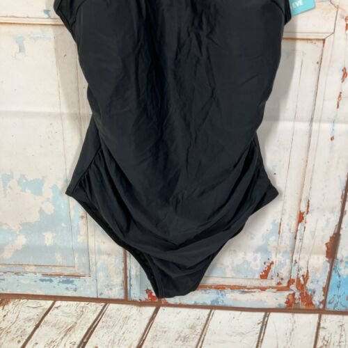 Aqua Eve One Piece Black Tummy Control Bathing Suit Size XXL High Neck Mesh - Picture 3 of 15