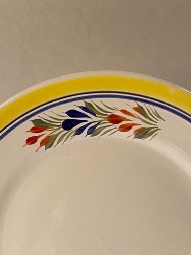 Vintage Quimper Henriot Yellow Blue Band Lunch Accent Plate 8.5 Inch Length - Picture 2 of 6