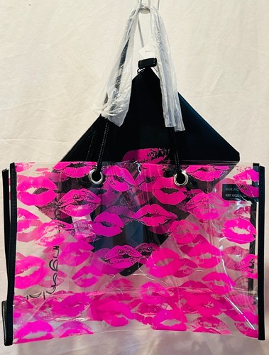 Bloomingdales PVC Clear Pink Kiss Lips Large Shopper Tote Gym Bag w/ Pouch BNWT - Picture 6 of 14