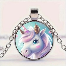 Trendy Unicorn Round Pendant Necklace Decorative Accessories