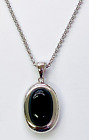 Hsn Elle Sterling Silver Black Agate Oval Pendant with 18" Chain Necklace