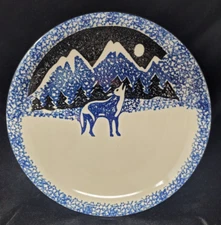VTG Art Stoneware FolkCraft Wolf Serving Plate  By Tien Shan 12" Diameter -EXC.