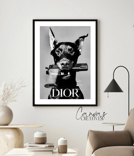Hund & Waffe Designer Mode Wandbild Leinwand-gerahmter Druck-Posterpapier-Wohndeko - Bild 8 von 24