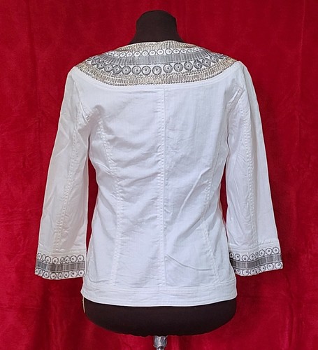 Chaqueta blanca óptica medallón plateado manga 3/4 CHICO'S LILO para mujer talla 0/pequeña - Imagen 3 de 12
